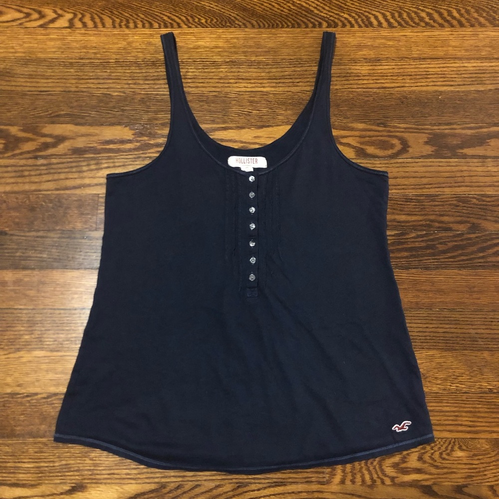 Navy Relaxed Fit Double Scoop Neck Henley Tank